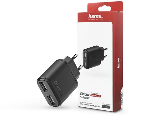 HAMA hálózati töltő adapter 2x USB bemenettel - 12W - HAMA Ultra Fast Charger - fekete