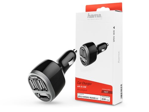 HAMA 3xUSB szivargyújtó töltő adapter - 26W - HAMA Car Charger Kitwith 3xUSB-A -fekete