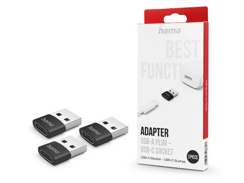 HAMA USB Type-C - USB-A adapter - HAMA Adapter USB-A Plug - USB-C Socket - 3    db/csomag - fekete