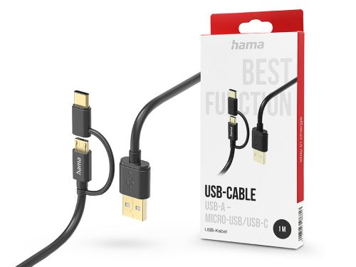 HAMA USB-A - micro USB / Type-C adat- és töltőkábel 1 m-es vezetékkel - HAMA    2in1 USB-Cable - fekete