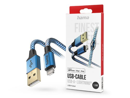 HAMA USB-A - Lightning adat- és töltőkábel 1,5 m-es vezetékkel - HAMA Reflective USB-A - Lightning Cable - kék