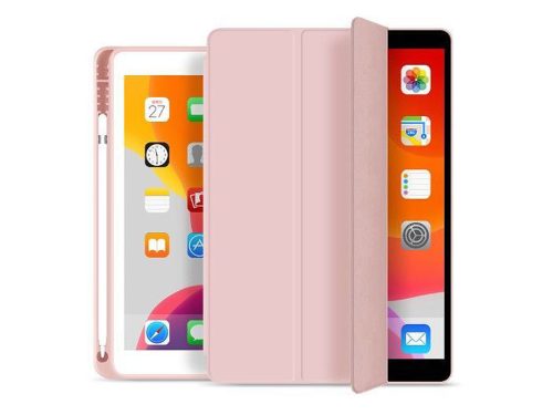 Apple iPad 10.2 (2019/2020/2021) tablet tok (Smart Case) on/off funkcióval,     Apple Pencil tartóval - Tech-Protect - rózsaszín (ECO csomagolás)