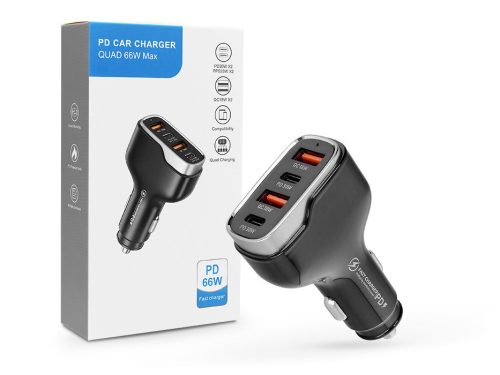 Quad szivargyújtó töltő adapter 2xUSB + 2xType-C bemenettel - 66W - Quad        CC53-2A2C Car Charger PD 66W + QC 3.0 - fekete