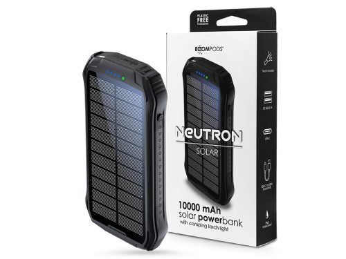 Boompods hordozható külső akkumulátor / power bank - 10.000 mAh - Boompods      Neutron Solar - 2xUSB + Type-C - fekete