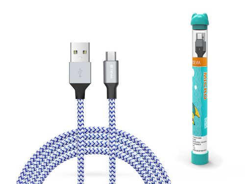 Devia USB - micro USB adat- és töltőkábel 1 m-es vezetékkel - Devia Tube for    Android USB 2.4A - ezüst/kék