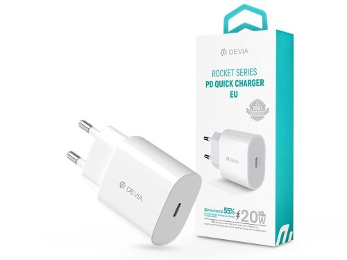 Devia hálózati töltő adapter Type-C bemenettel - 20W - Devia Rocket Series PD3.0Quick Charger - fehér