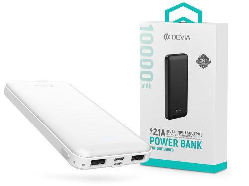 Devia hordozható külső akkumulátor / power bank - 10.000 mAh - Devia Kintone    Series V3 - 2xUSB + Type-C + microUSB - fehér