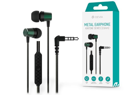 Devia sztereó felvevős fülhallgató - 3,5 mm jack - Devia Kintone Series Metal   Earphone - zöld