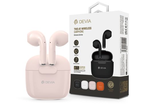 Devia TWS Bluetooth sztereó headset v5.3 + töltőtok - Devia TWS-K1 Wireless     Earphone with Charging Case - rózsaszín