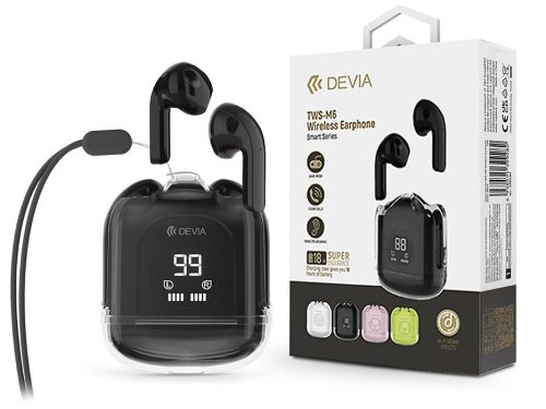 Devia TWS Bluetooth sztereó headset v5.3 + töltőtok - Devia TWS-M6 Wireless     Earphone with Charging Case - fekete