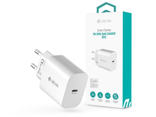 Devia GaN hálózati töltő adapterType-C bemenettel - 30W - Devia Smart Series PD 30W GaN Charger - fehér