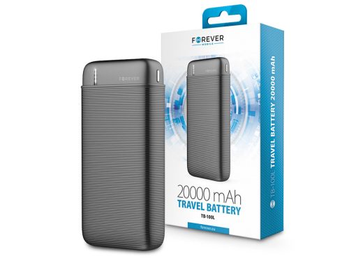 Forever hordozható külső akkumulátor / power bank - 20.000 mAh - Forever TB-100L- 2xUSB + Type-C + microUSB - fekete