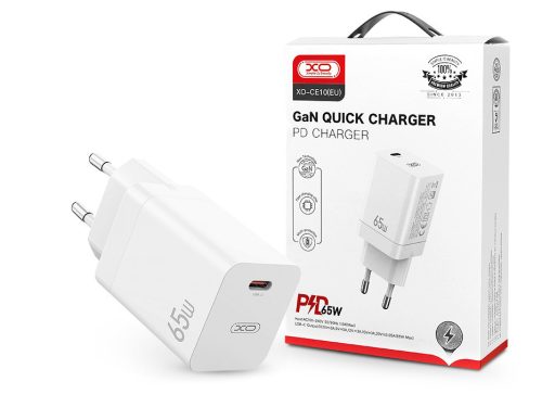 XO GaN hálózati töltő adapter Type-C bemenettel - 65W - XO CE10 PD3.0 + QC3.0   Car Charger - fehér