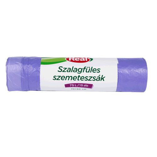 Szemeteszsák önzáró szalaggal 75 liter 70 x 90 cm 15 db/tekercs Reál lila