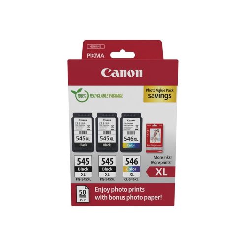 Canon 2x PG545XL + CL546XL tintapatron + fotópapír multipack ORIGINAL