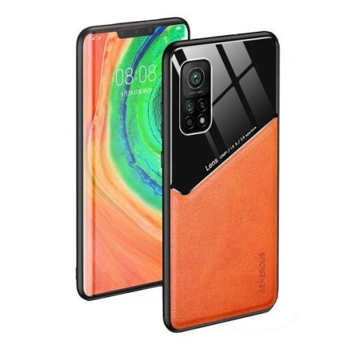 Samsung Galaxy A02s / M02s SM-A025F / M025F, Szilikon tok, bőr és plexi hátlap, közepesen ütésálló, mágneses tartóval kompatibilis, Wooze Texture, narancssárga