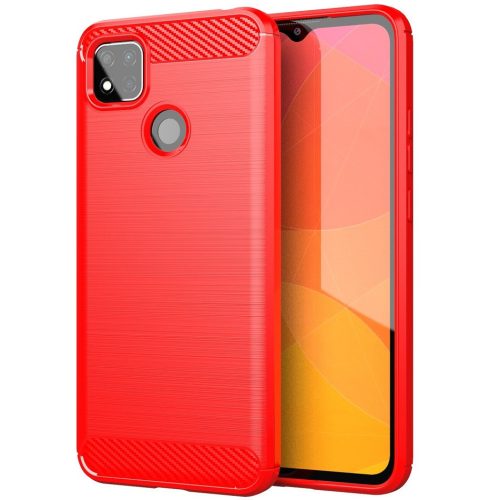 Xiaomi Redmi 10X 5G / 10X Pro 5G, Szilikon tok, közepesen ütésálló, szálcsiszolt, karbon minta, piros