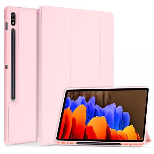 Samsung Galaxy Tab S7 Plus 12.4 / Tab S7 FE 12.4 / Tab S8 Plus 12.4, mappa tok, S-Pen tartóval, Trifold, rózsaszín