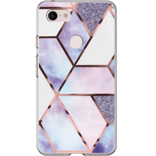 Apple iPhone 7 Plus / 8 Plus, Szilikon tok, sokszöges márvány minta, Wooze Geometric Marble, színes/kék