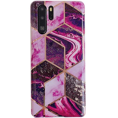 Huawei P40, Szilikon tok, sokszöges márvány minta, Wooze Geometric Marble, színes/lila