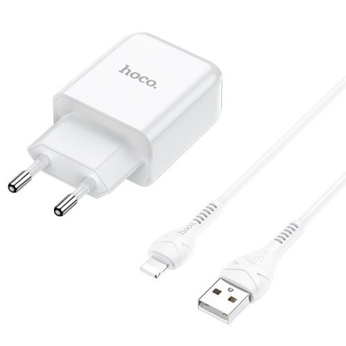 Hálózati töltő adapter, 10W, USB aljzat, Lightning kábellel, Hoco N2 Vigour, fehér