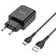 Hálózati töltő adapter, 10W, USB aljzat, USB Type-C kábellel, Hoco N2 Vigour, fekete