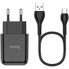 Hálózati töltő adapter, 10W, USB aljzat, USB Type-C kábellel, Hoco N2 Vigour, fekete