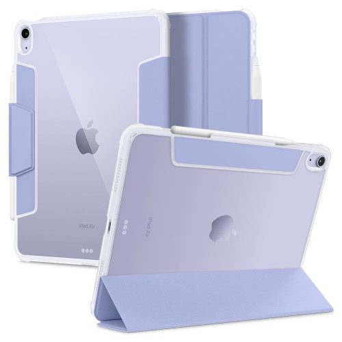 Apple iPad Air (2020 / 2022) / iPad Air 11 (2024), mappa tok, légpárnás sarok, közepesen ütésálló, Apple Pencil tartóval, Smart Case, Spigen Ultra Hybrid Pro, átlátszó/lila