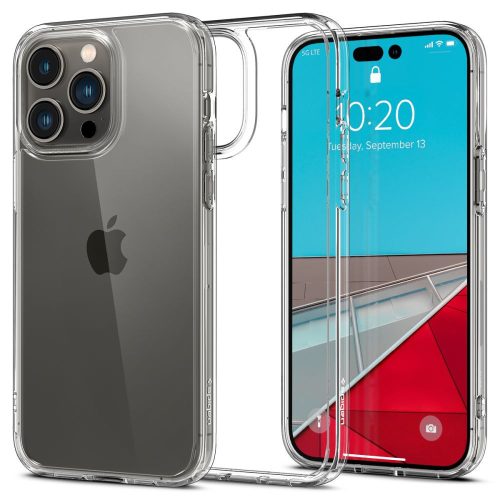 Apple iPhone 14 Pro, Műanyag hátlap védőtok + szilikon keret, Spigen Ultra Hybrid, átlátszó