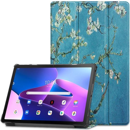 Lenovo Tab M10 Plus (10.61) (3. generáció) TB125 / TB128, mappa tok, virág minta, Trifold, kék/színes