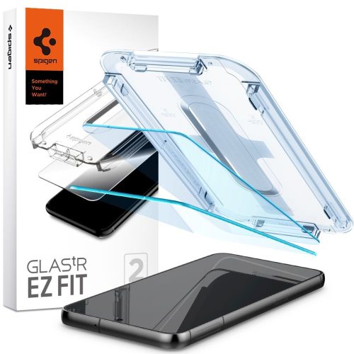 Samsung Galaxy S23 SM-S911, Kijelzővédő fólia, ütésálló fólia (az íves részre is!), Tempered Glass (edzett üveg), Spigen Ez Fit, Clear, 2 db / csomag