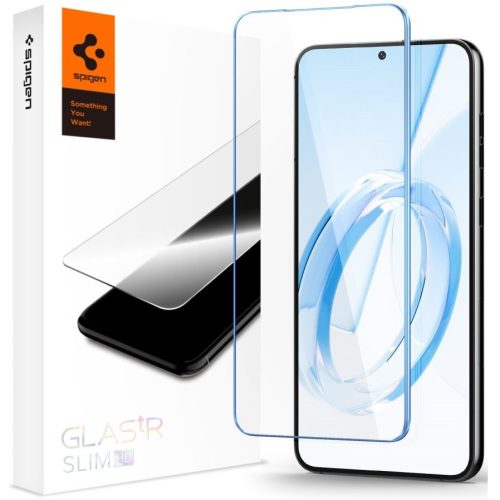 Samsung Galaxy S23 Plus SM-S916, Kijelzővédő fólia, ütésálló fólia (az íves részre is!), Tempered Glass (edzett üveg), Spigen Glastr Slim HD, Clear