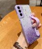 Apple iPhone 11 Pro Max, Szilikon tok, közepesen ütésálló, kézpánttal, színátmenetes, csillogó minta, Wooze Strap Star, mintás/lila