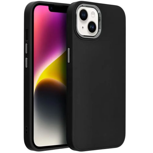 Apple iPhone 14 Pro Max, Szilikon tok, közepesen ütésálló, fémhatású kamera keret, Frame Case, fekete