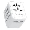 Hálózati töltő adapter + átalakító, USA / EU / AUS / UK, 12W, USB aljzat, USB Type-C aljzat, Tactical PTP Travel, fehér