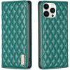 Huawei Mate 50 Pro, Oldalra nyíló tok, stand, kártyatartóval, 3D rombusz minta, Wooze Pillow, zöld