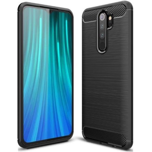 Xiaomi Mi A3 Lite, Szilikon tok, közepesen ütésálló, szálcsiszolt, karbon minta, fekete