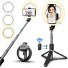 Prémium selfie bot, 19 - 90 cm, 360°-ban forgatható, exponáló gombbal, v4.0, bluetooth-os, tripod állvány funkció, világítással, fekete