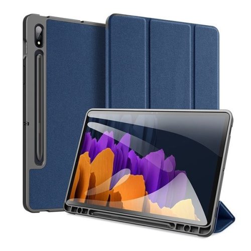 Samsung Galaxy Tab S7 11.0 / Tab S8 11.0, mappa tok, Trifold, S Pen tartóval, Dux Ducis Domo, sötétkék