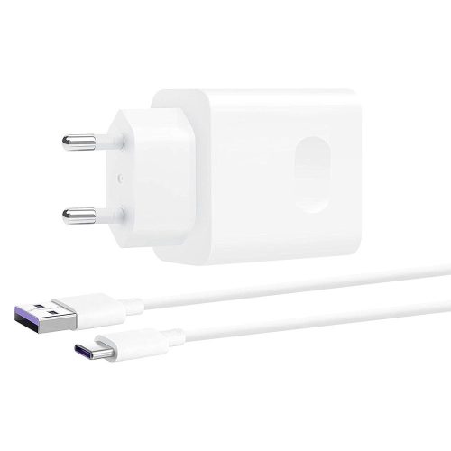 Hálózati töltő adapter, 22.5W, USB aljzat, USB Type-C kábellel, gyorstöltés, Huawei, fehér, gyári