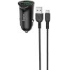 Autós töltő, Szivargyújtós töltő, 18W, 2 x USB aljzat, microUSB kábellel, gyorstöltés, QC 3.0, Hoco Z39 Farsighted, fekete