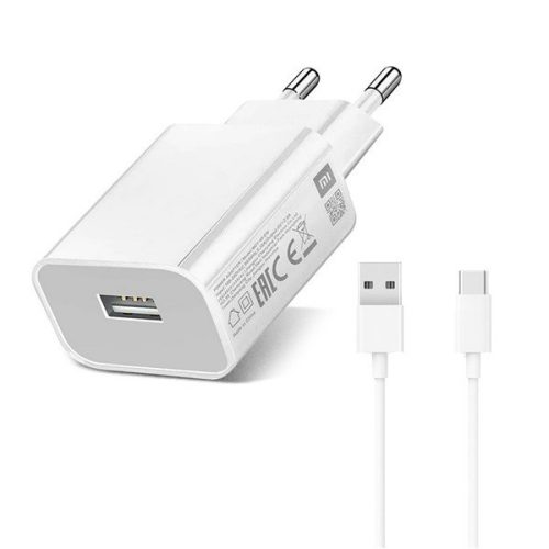 Hálózati töltő adapter, 10W, USB aljzat, USB Type-C kábellel, Xiaomi, fehér, gyári