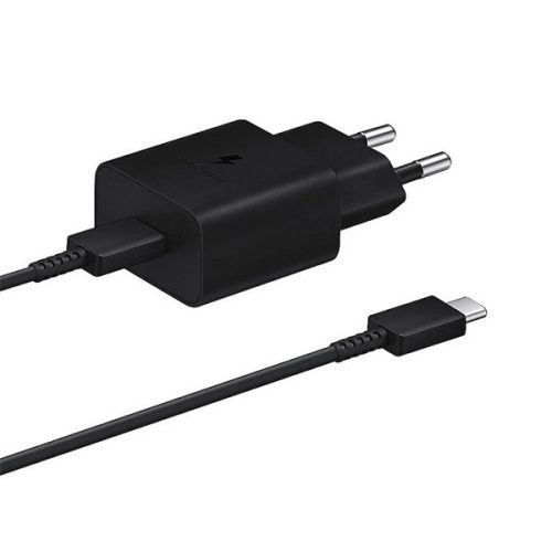 Hálózati töltő adapter, 45W, USB Type-C aljzat, USB Type-C kábellel, PD 3.0, PDO / PPS, gyorstöltés, Samsung, fekete, gyári