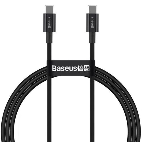 USB Type-C töltő- és adatkábel, USB Type-C, 100 cm, 5000 mA, 100W, törésgátlóval, gyorstöltés, PD, Baseus Superior, CATYS-B01, fekete