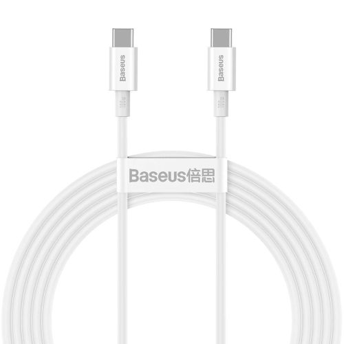 USB Type-C töltő- és adatkábel, USB Type-C, 200 cm, 5000 mA, 100W, törésgátlóval, gyorstöltés, PD, Baseus Superior, CATYS-C02, fehér