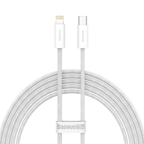 USB Type-C töltő- és adatkábel, Lightning, 200 cm, 20W, gyorstöltés, PD, cipőfűző minta, Baseus Dynamic, CALD000102, fehér