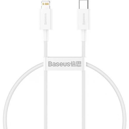 USB Type-C töltő- és adatkábel, Lightning, 25 cm, 20W, törésgátlóval, gyorstöltés, PD, Baseus Superior, CATLYS-02, fehér