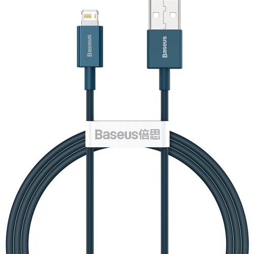 USB töltő- és adatkábel, Lightning, 100 cm, 2400 mA, törésgátlóval, gyorstöltés, PD, Baseus Superior, CALYS-A03, kék