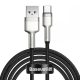 USB töltő- és adatkábel, USB Type-C, 200 cm, 6000 mA, 66W, törésgátlóval, gyorstöltés, cipőfűző minta, Baseus Cafule Metal, CAKF000201, fekete