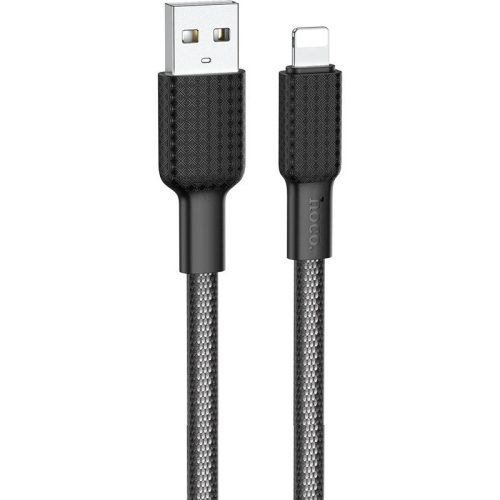 USB töltő- és adatkábel, Lightning, 100 cm, 2400 mA, törésgátlóval, gyorstöltés, cipőfűző minta, Hoco X69 Jaeger, fekete/fehér